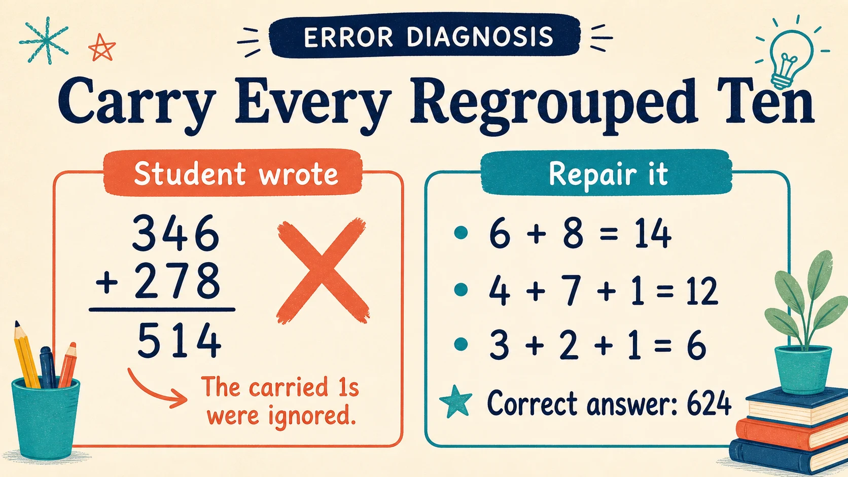 Common 3rd Grade Addition errors paired with diagnostic teaching responses