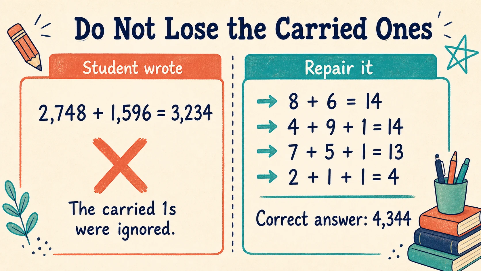 Common 5th Grade Addition errors paired with diagnostic teaching responses