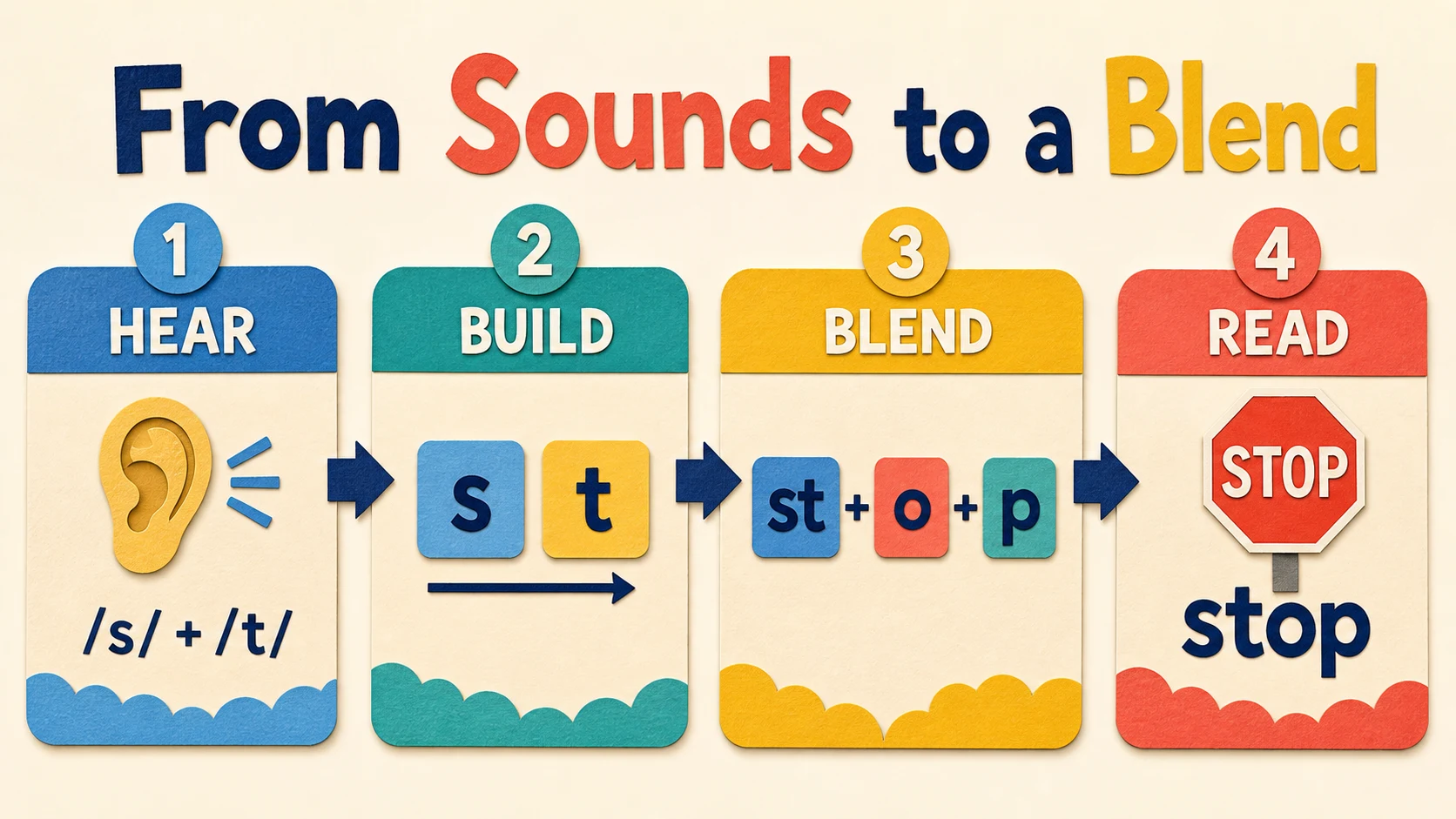 A Kindergarten Consonant Blends progression from supported practice to independent work