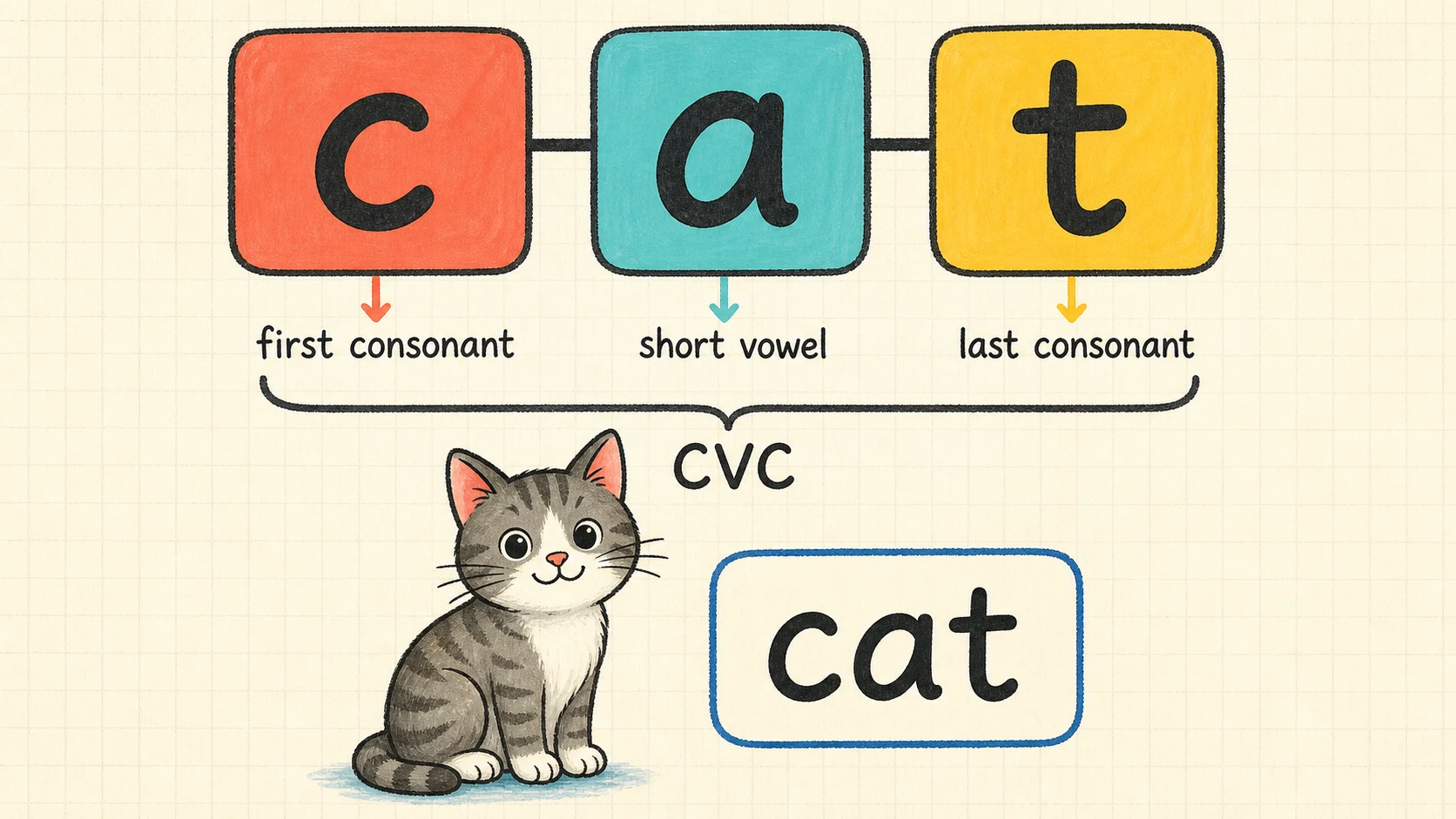 A visual map of the 1st Grade CVC Words skills developed in this guide