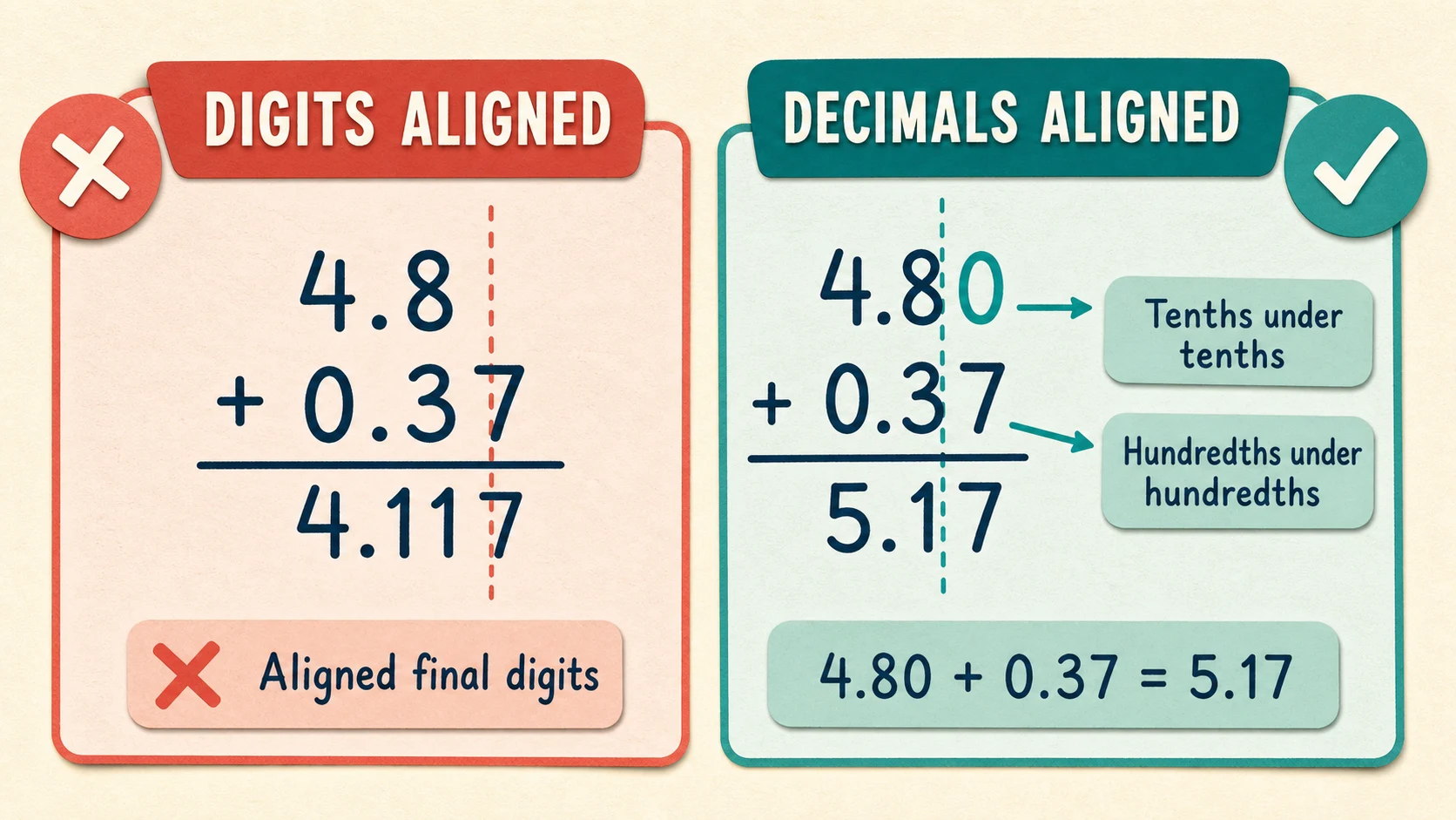 Common 6th Grade Decimals errors paired with diagnostic teaching responses