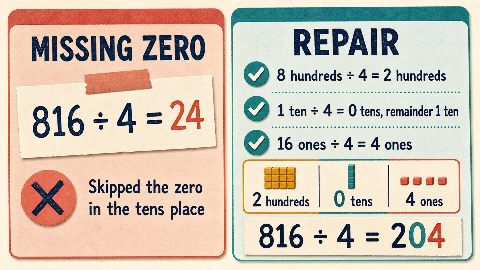 Common 4th Grade Division errors paired with diagnostic teaching responses