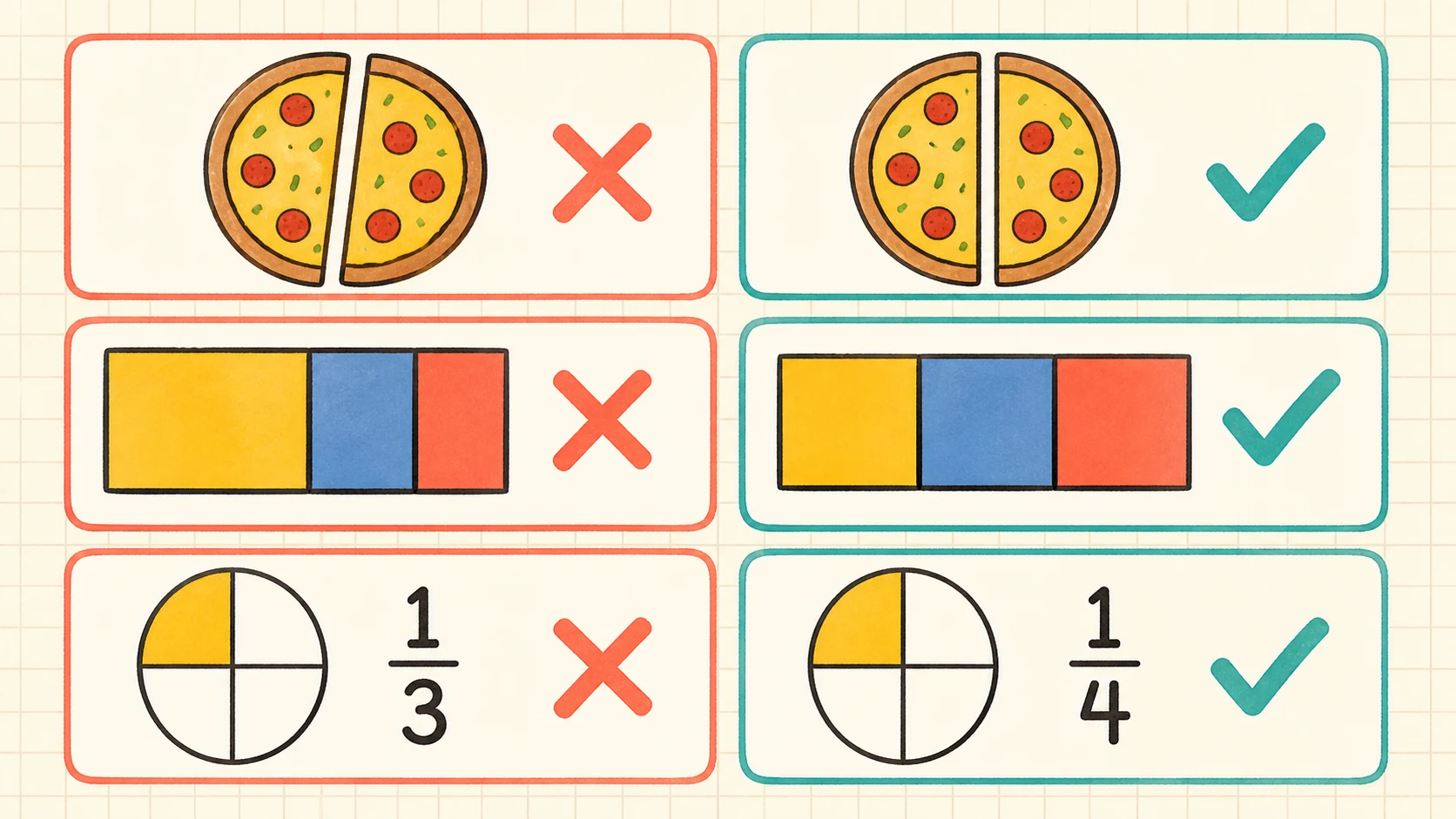 Common 1st Grade Fractions errors paired with diagnostic teaching responses