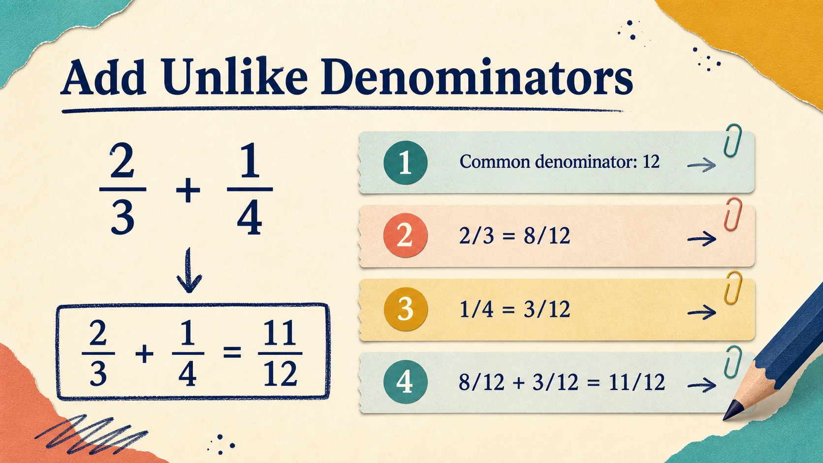 A worked 4th Grade Fractions example moving from a concrete model to an answer