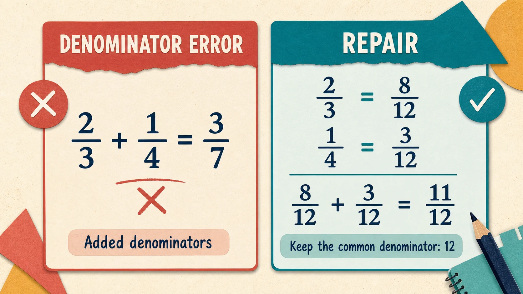 Common 4th Grade Fractions errors paired with diagnostic teaching responses