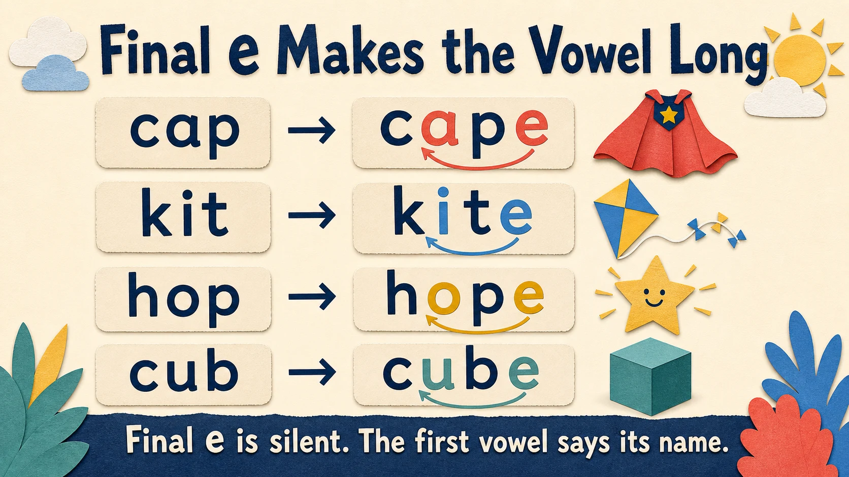 A visual map of the 1st Grade Long Vowels skills developed in this guide