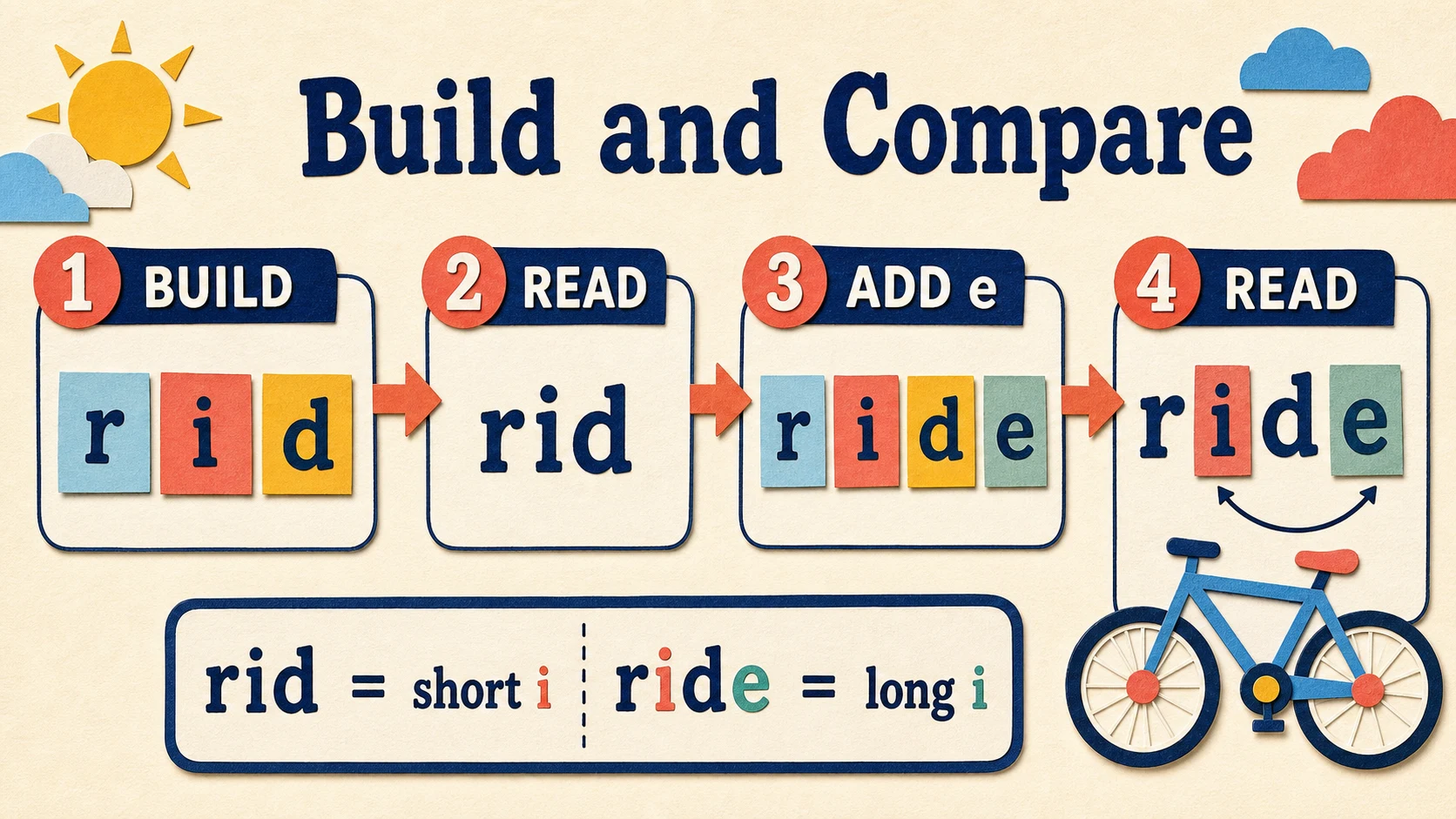A 1st Grade Long Vowels progression from supported practice to independent work
