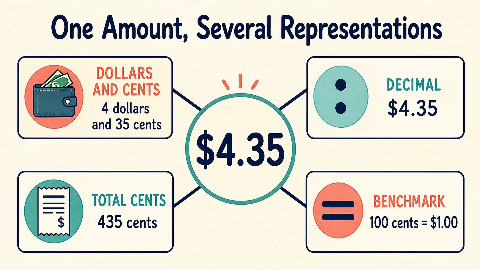 A visual map of the 3rd Grade Money skills developed in this guide