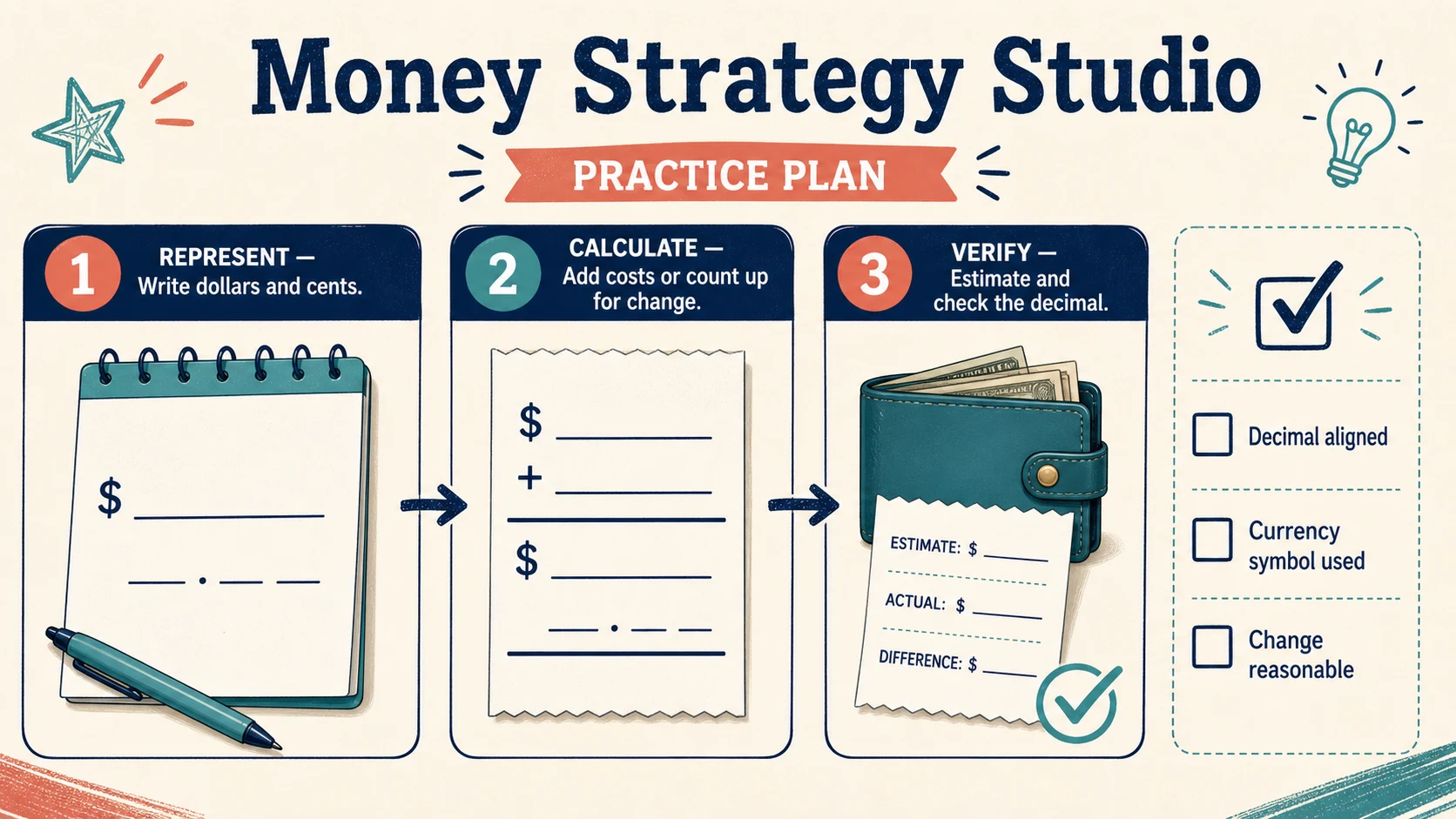 A two-week 3rd Grade Money practice and review plan