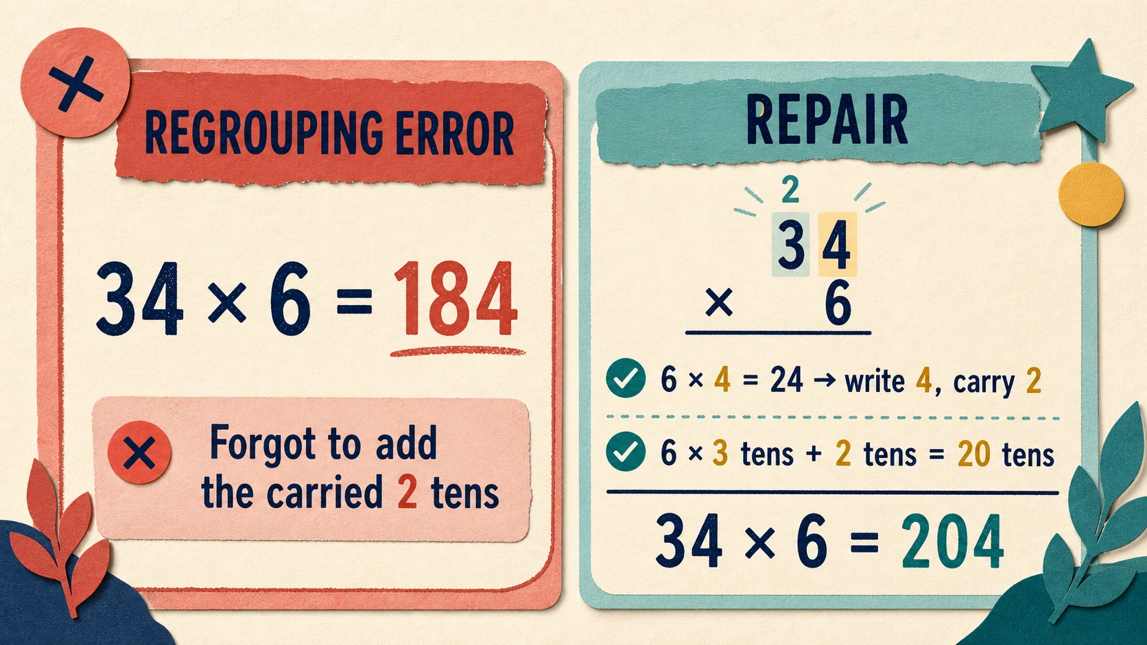 Common 4th Grade Multiplication errors paired with diagnostic teaching responses