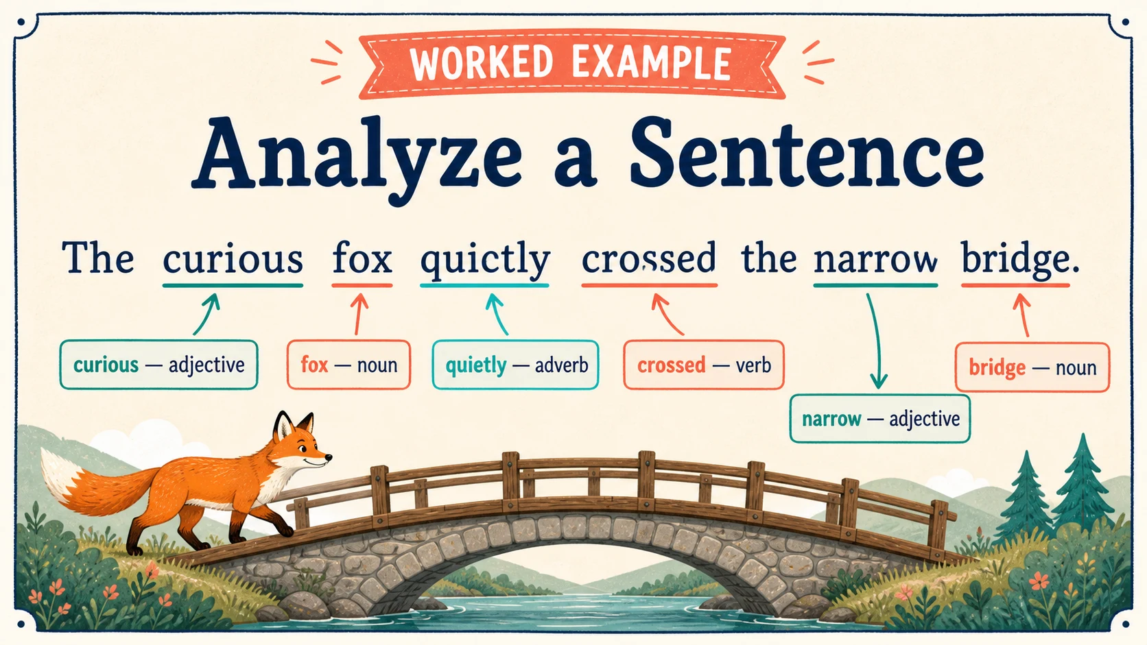 A worked 2nd Grade Parts of Speech example moving from a concrete model to an answer