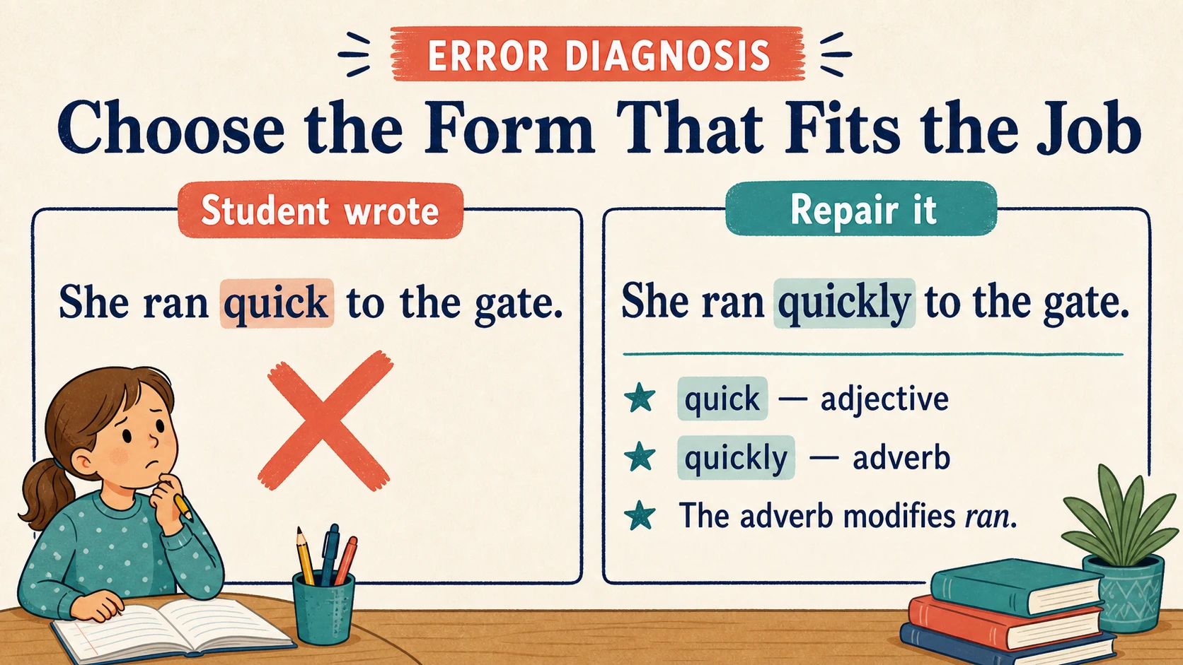 Common 2nd Grade Parts of Speech errors paired with diagnostic teaching responses