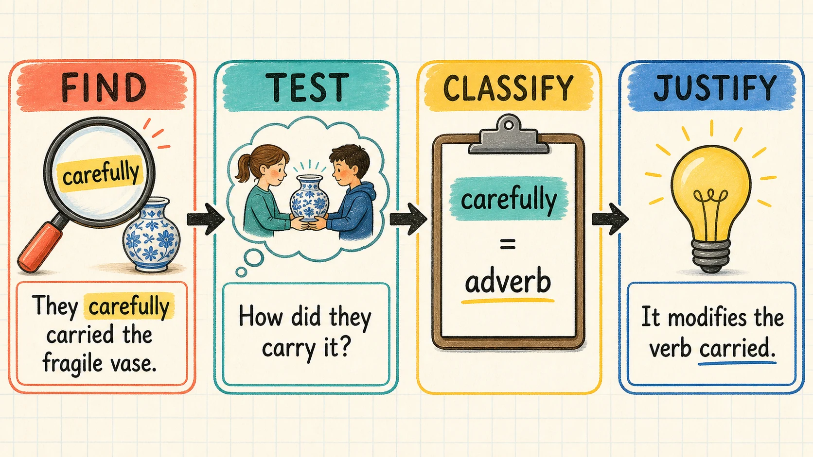 A 4th Grade Parts of Speech progression from supported practice to independent work