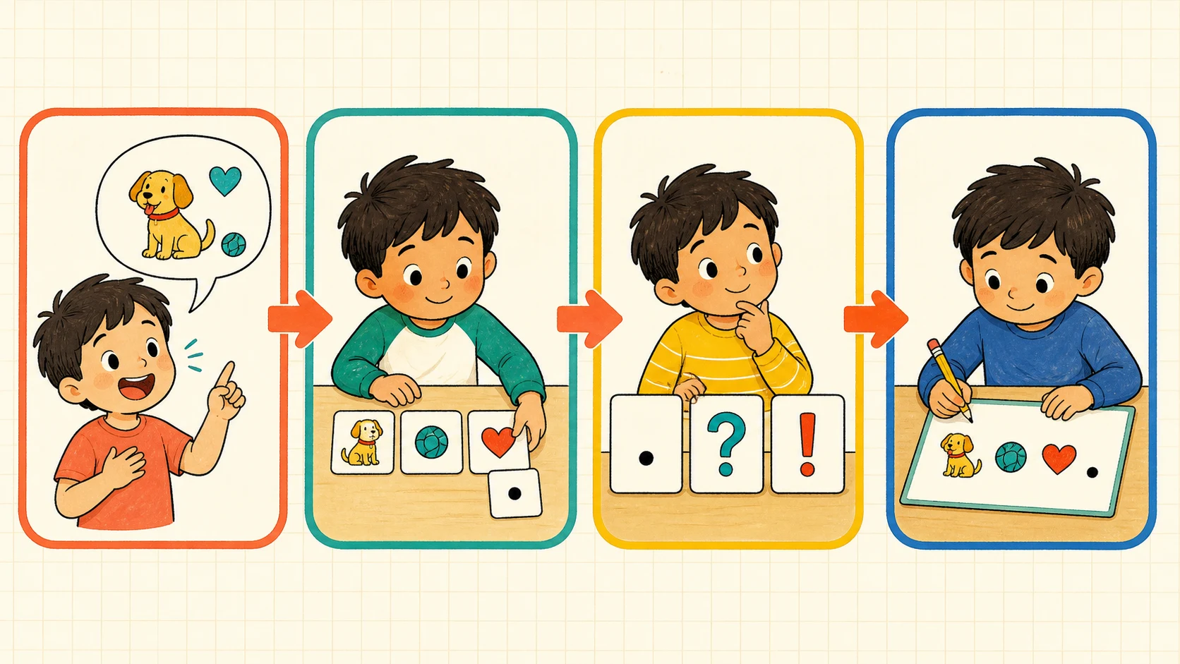 A Kindergarten Punctuation progression from supported practice to independent work