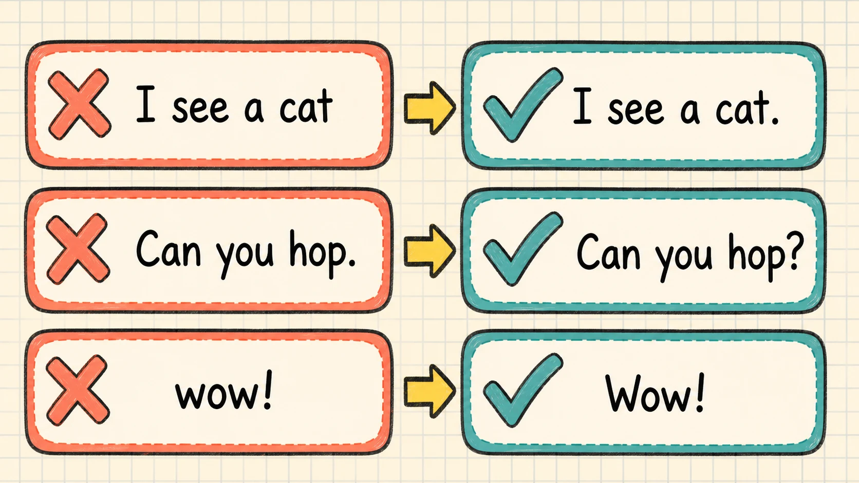 Common Kindergarten Punctuation errors paired with diagnostic teaching responses