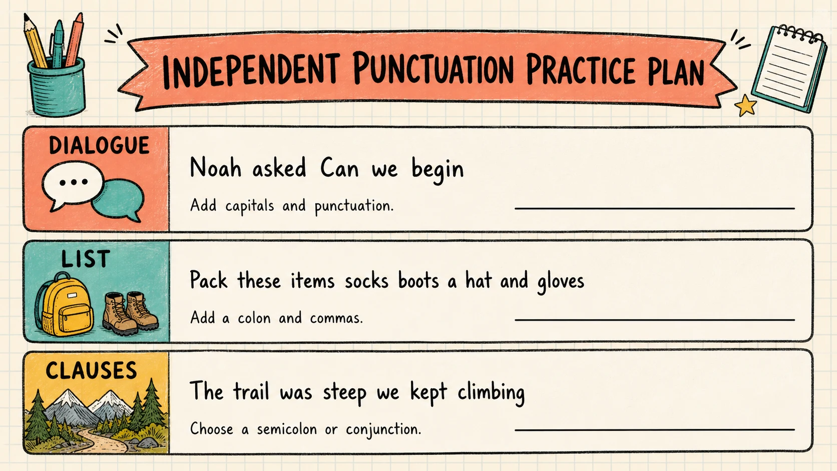 A two-week 4th Grade Punctuation practice and review plan