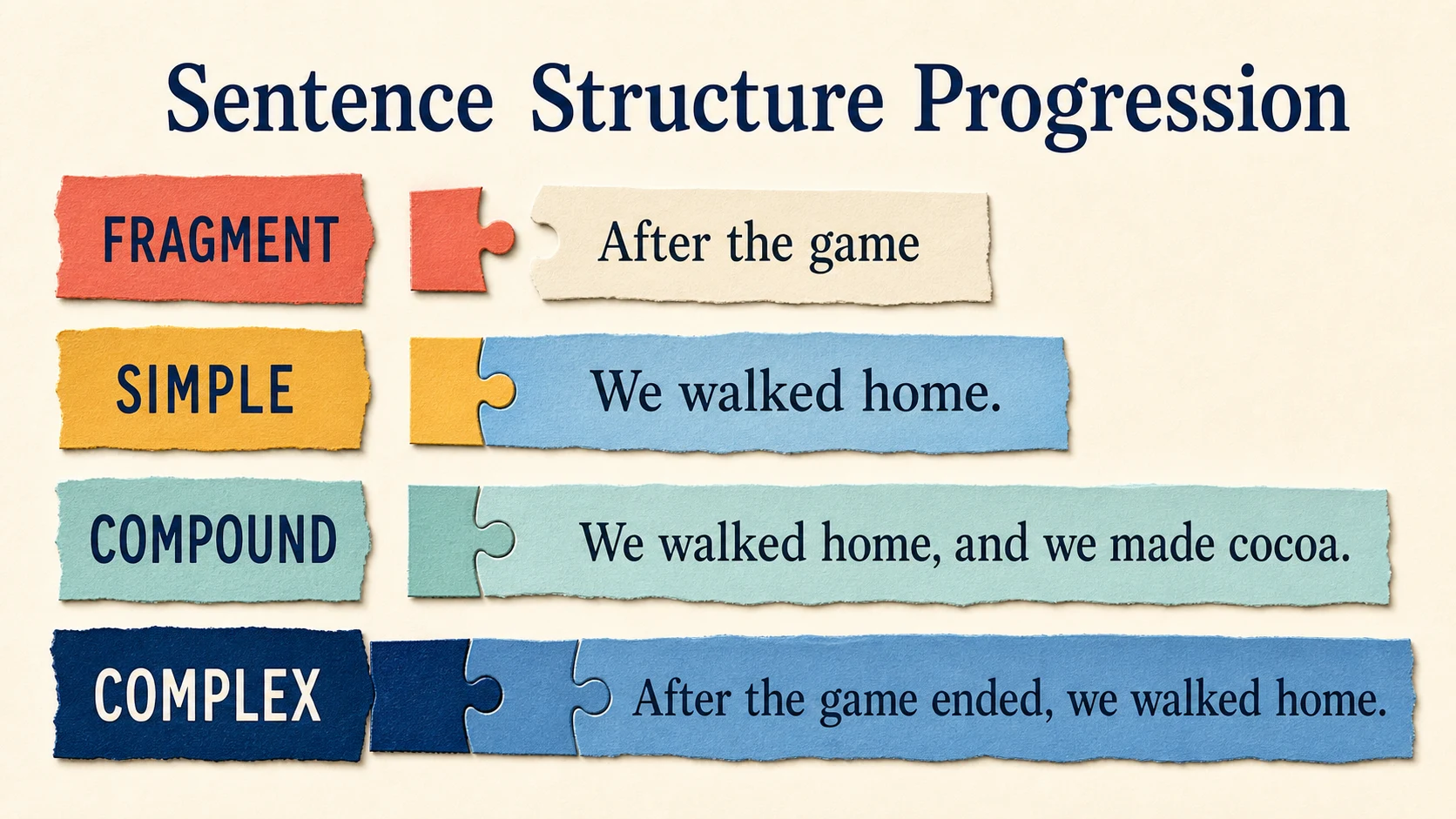 A 2nd Grade Sentence Structure progression from supported practice to independent work