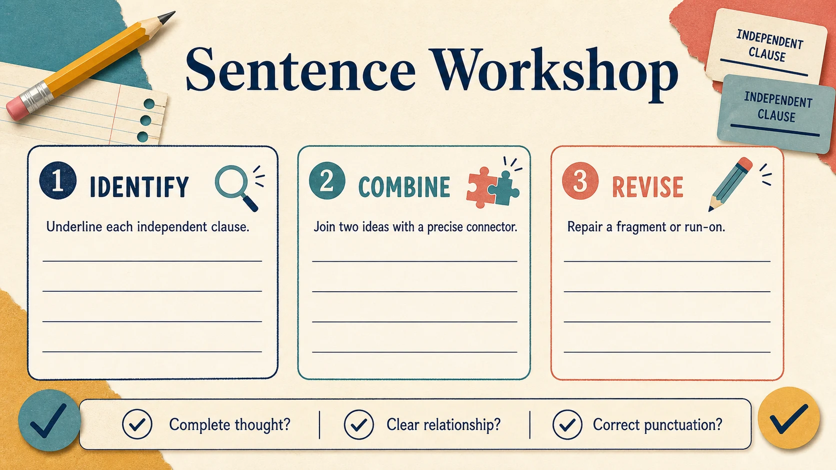 A two-week 6th Grade Sentence Structure practice and review plan