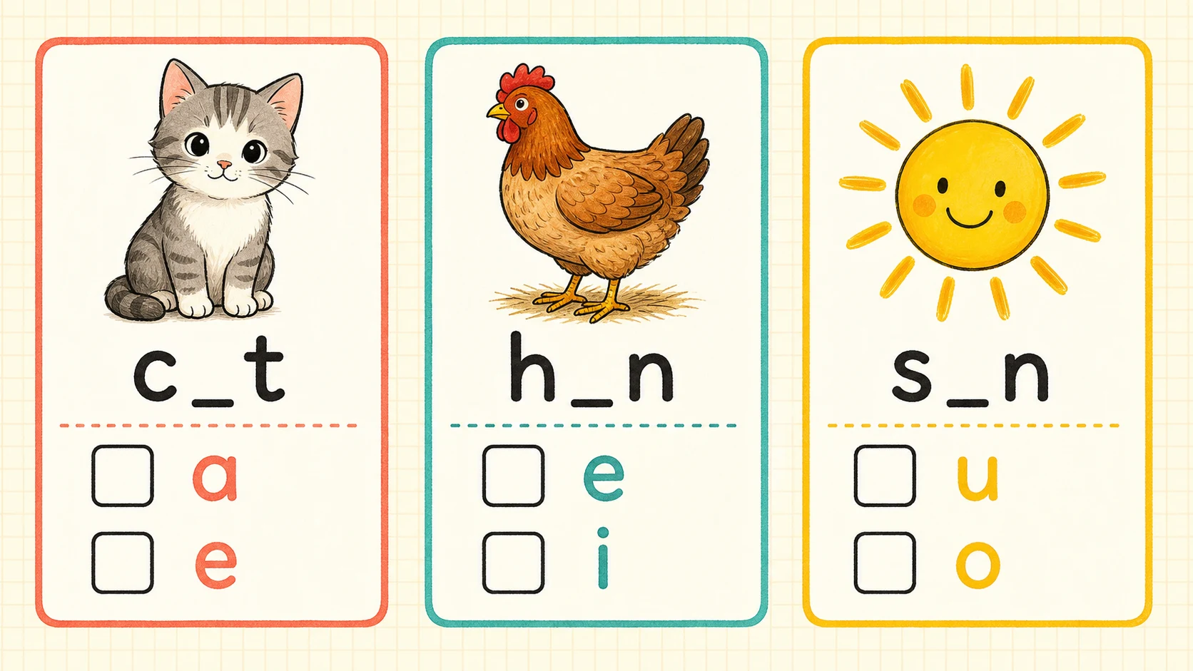 A two-week 1st Grade Short Vowels practice and review plan
