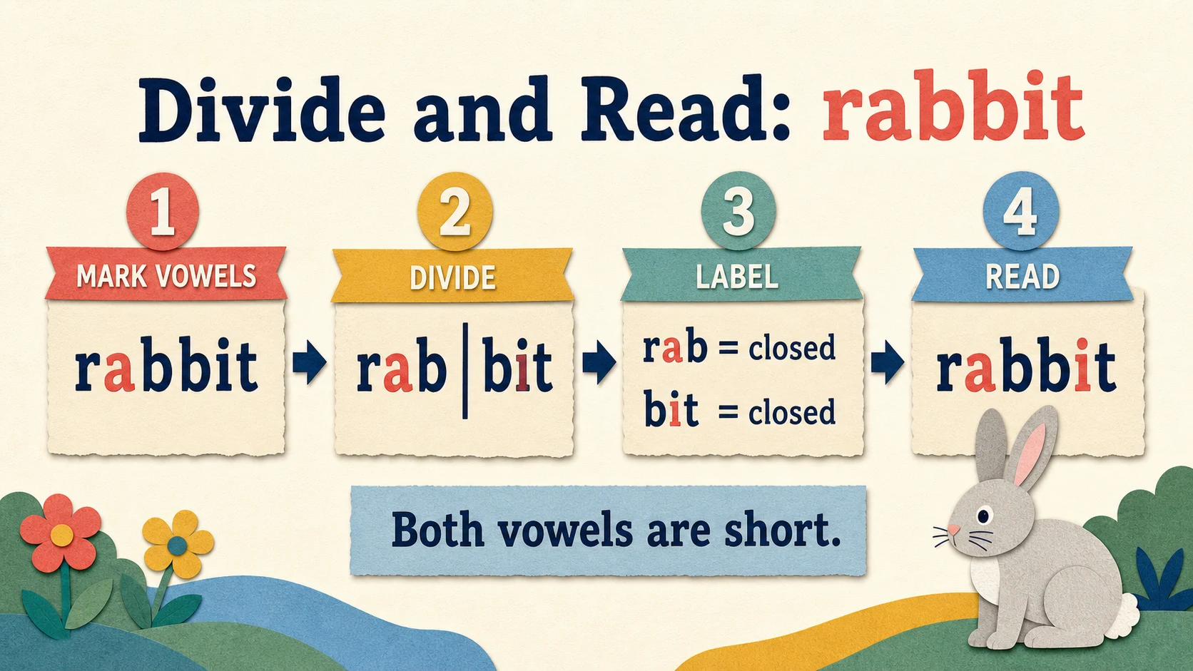A worked 2nd Grade Short Vowels example moving from a concrete model to an answer