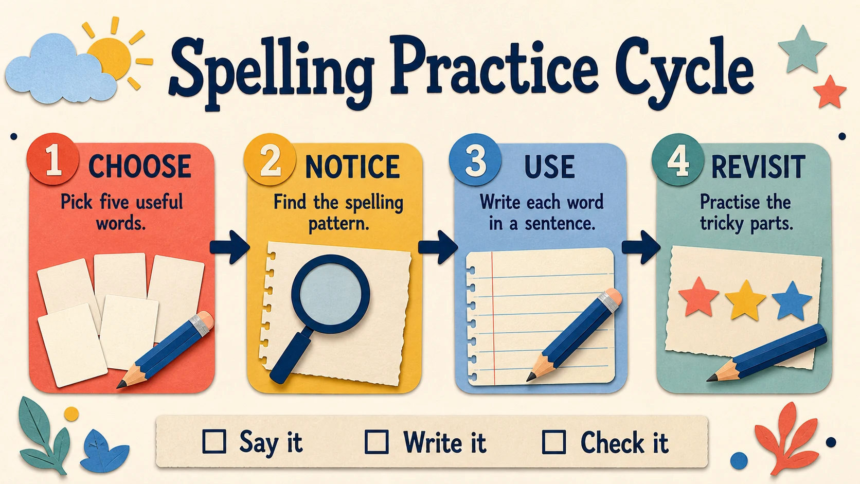 A two-week 1st Grade Spelling Words practice and review plan