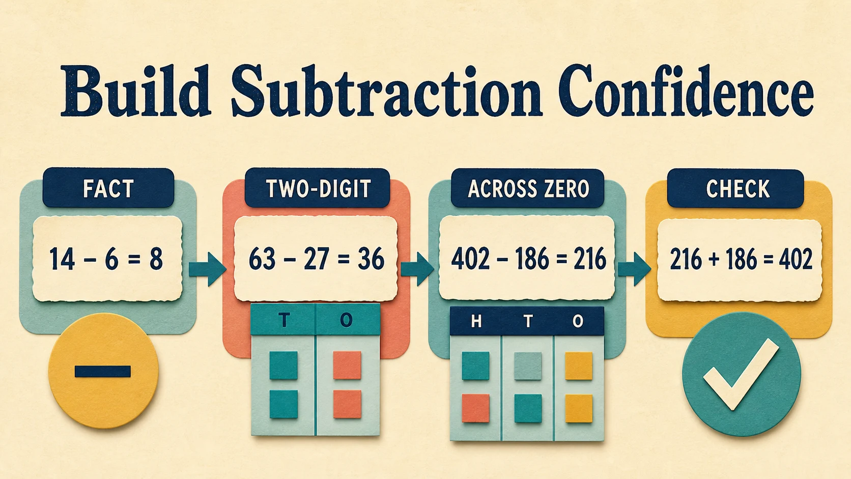 A 3rd Grade Subtraction progression from supported practice to independent work