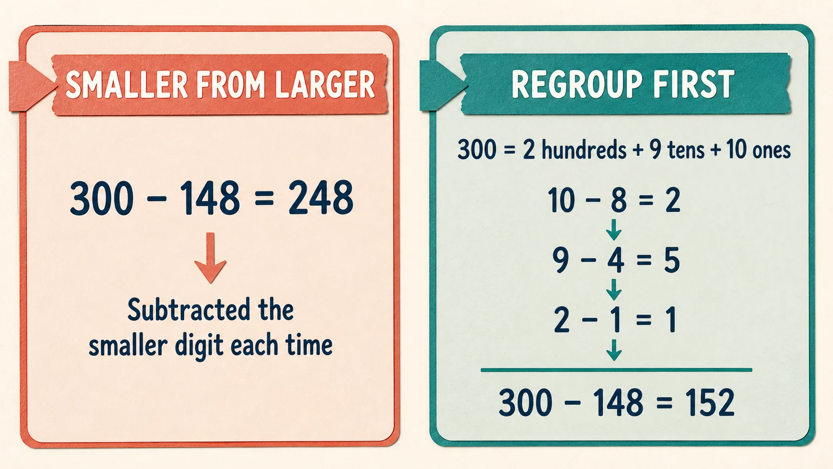 Common 3rd Grade Subtraction errors paired with diagnostic teaching responses