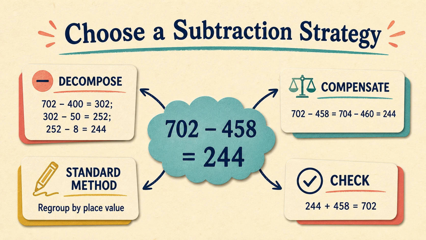 A visual map of the 5th Grade Subtraction skills developed in this guide