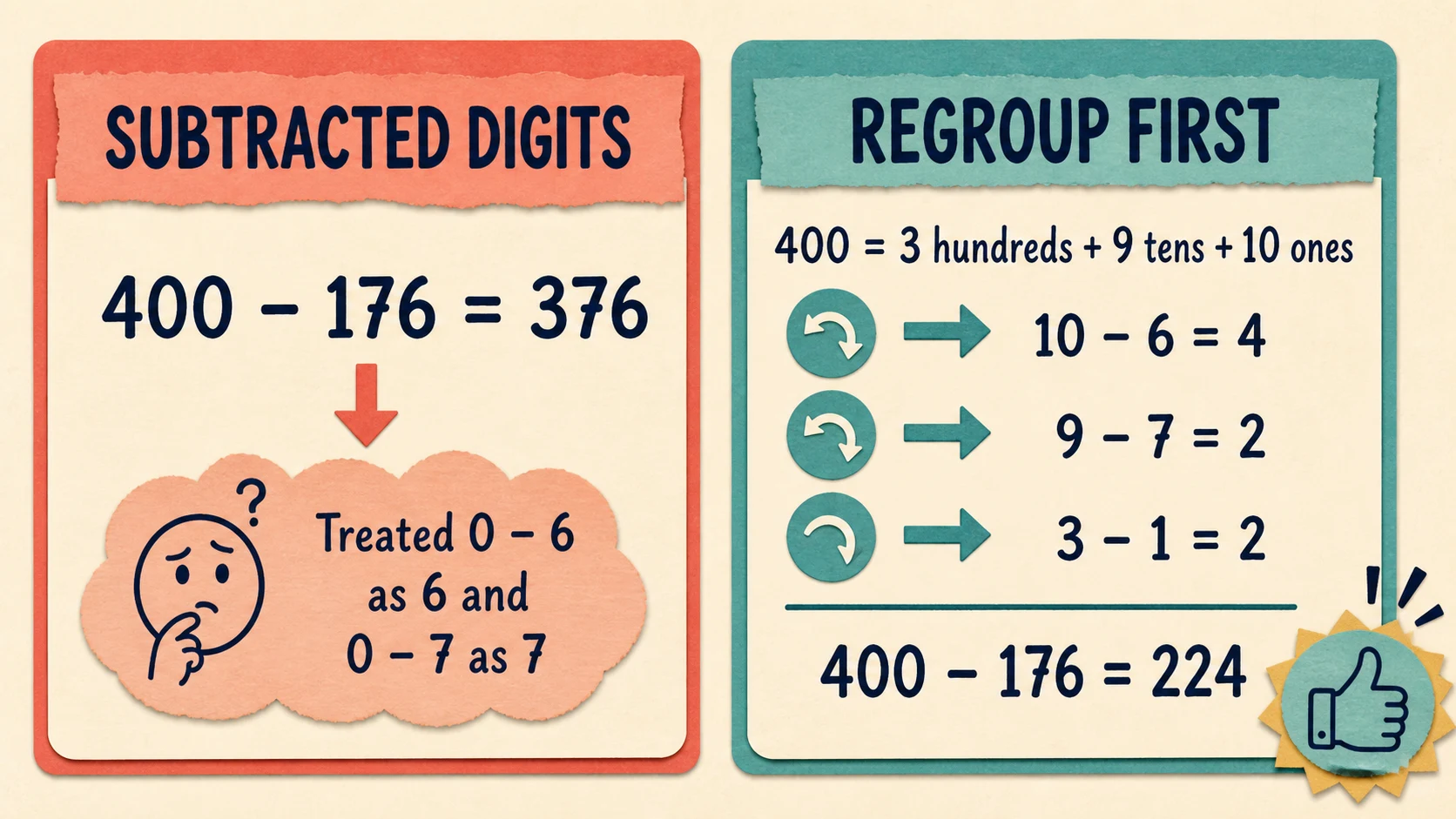 Common 5th Grade Subtraction errors paired with diagnostic teaching responses