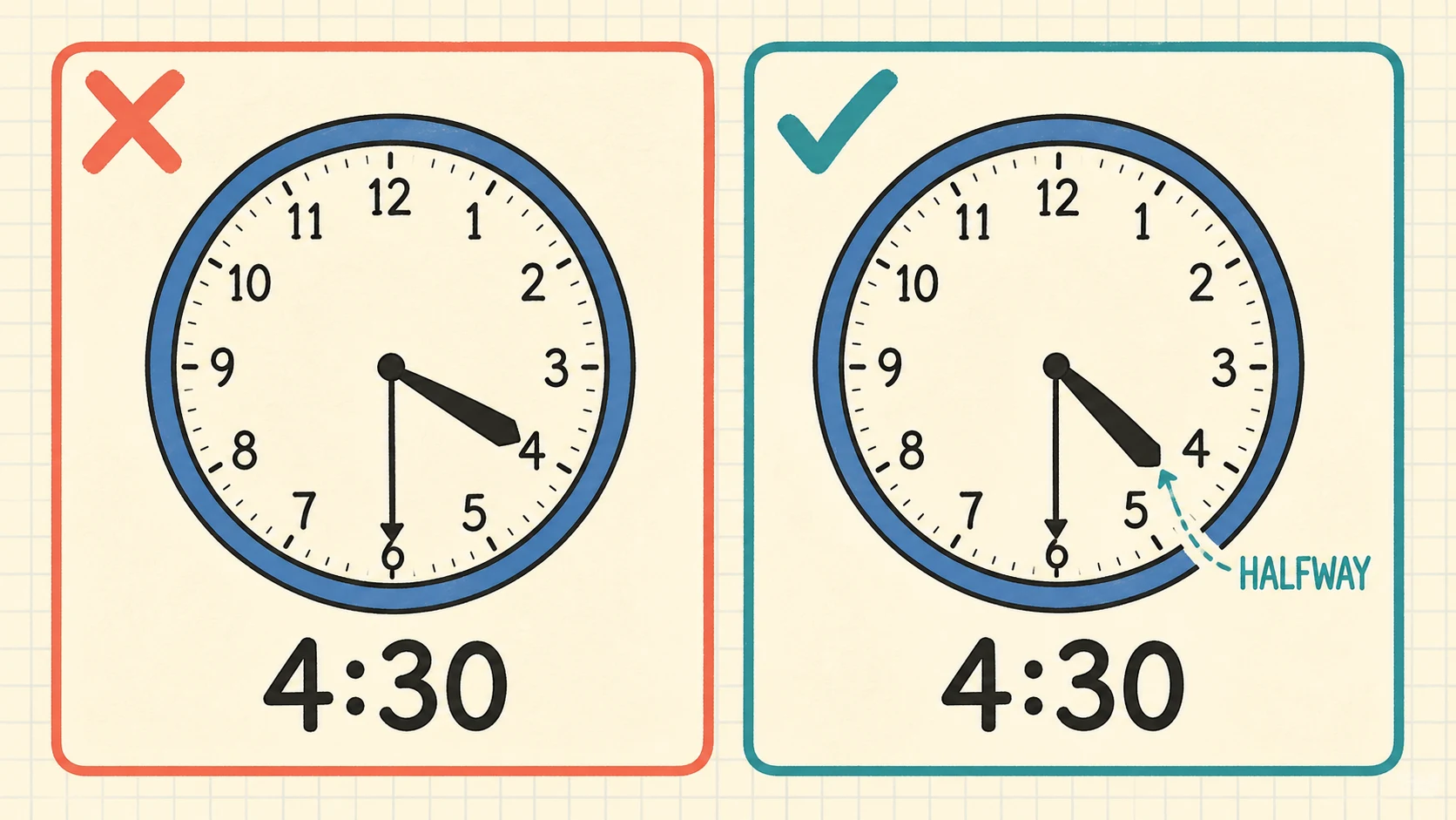 Common 1st Grade Telling Time errors paired with diagnostic teaching responses