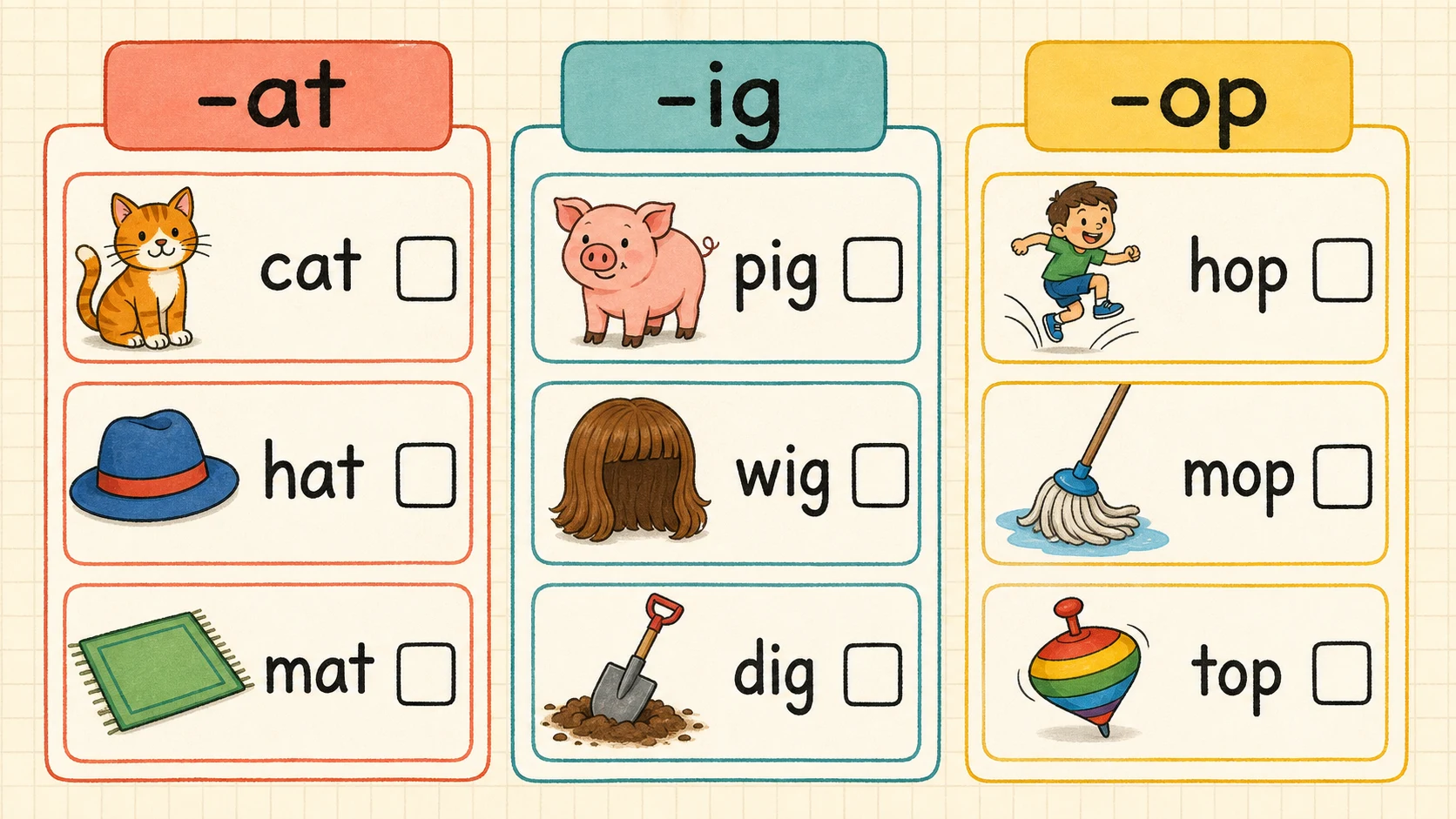 A two-week 1st Grade Word Families practice and review plan
