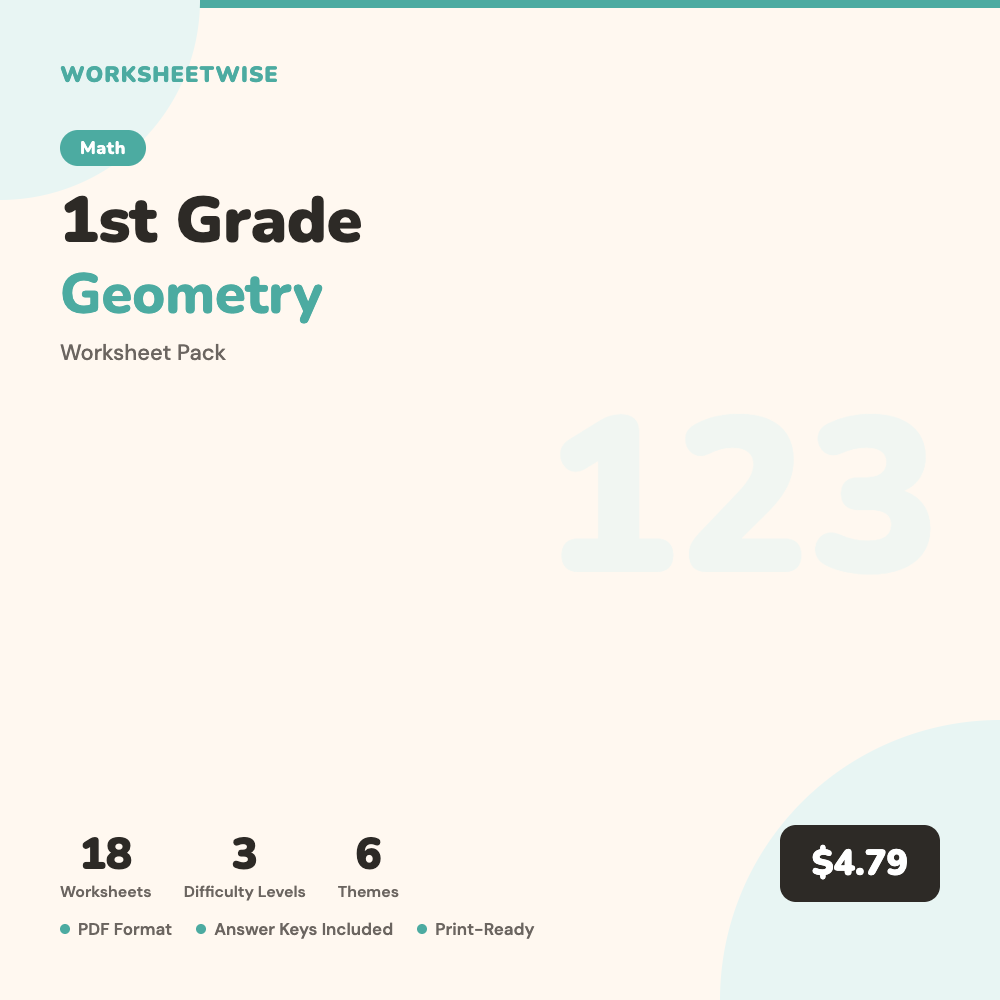 Cover of 1st Grade Geometry Worksheet Pack