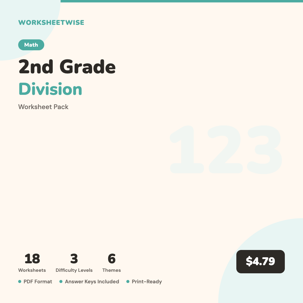 Cover of 2nd Grade Division Worksheet Pack