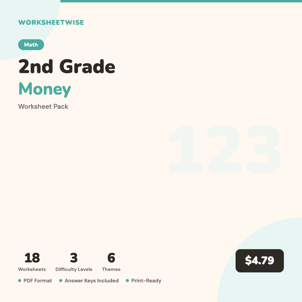 Cover of 2nd Grade Money Worksheet Pack