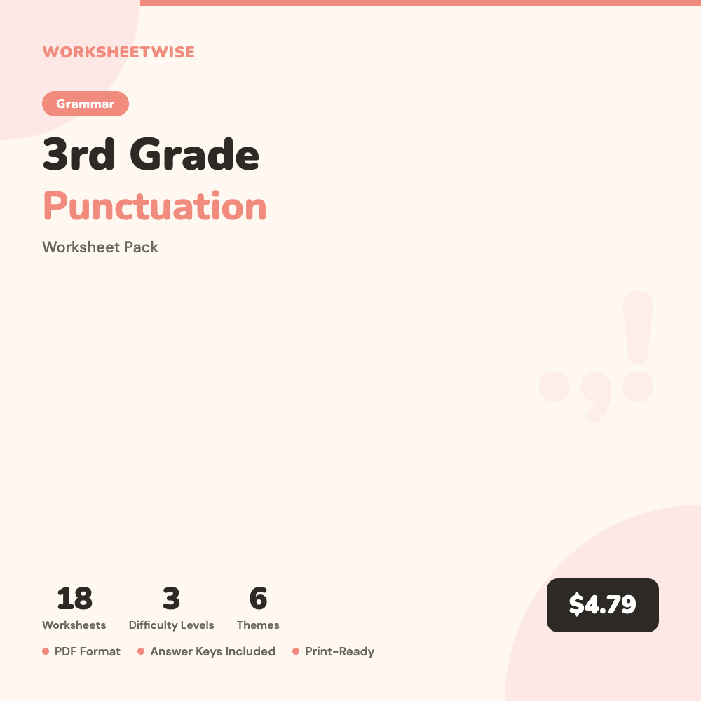 Cover of 3rd Grade Punctuation Worksheet Pack