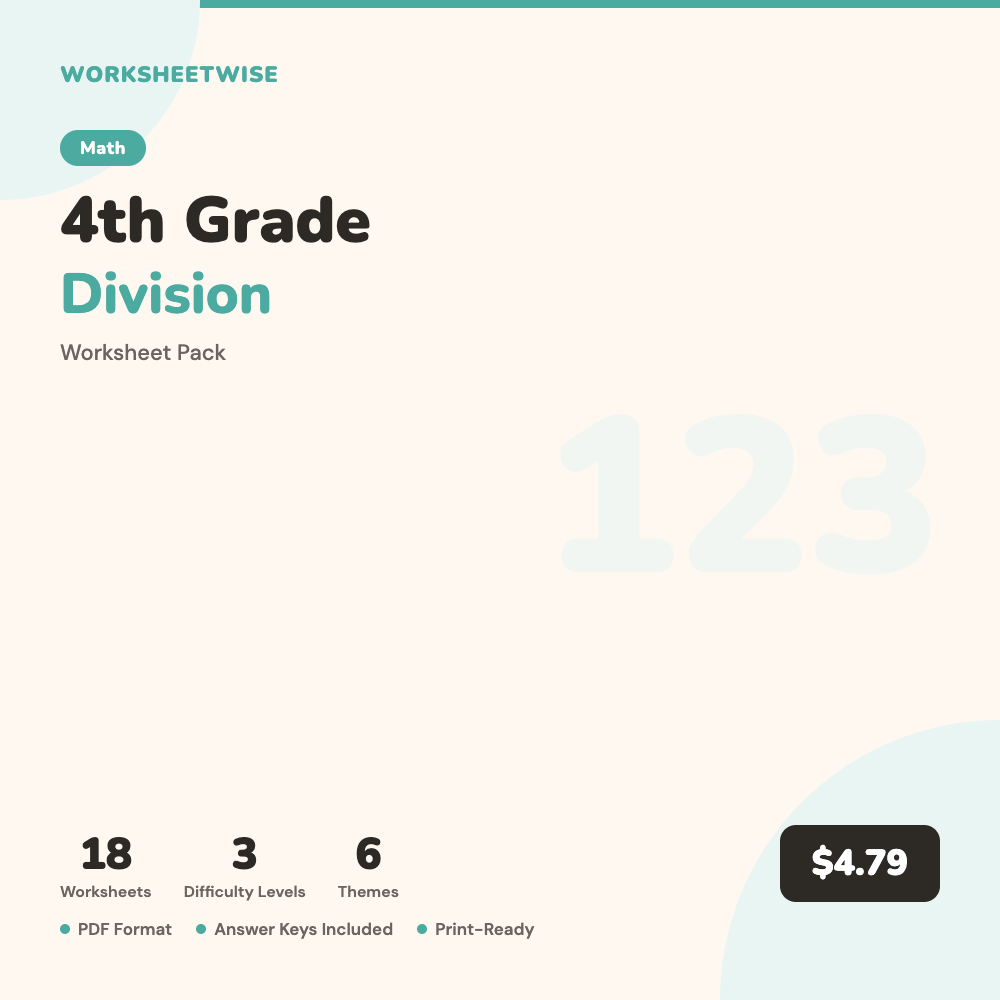 Cover of 4th Grade Division Worksheet Pack