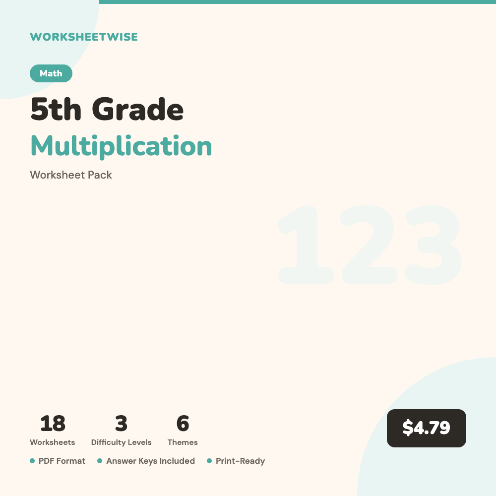 Cover of 5th Grade Multiplication Worksheet Pack