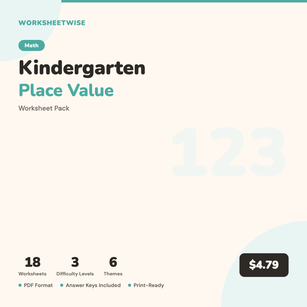 Cover of Kindergarten Place Value Worksheet Pack