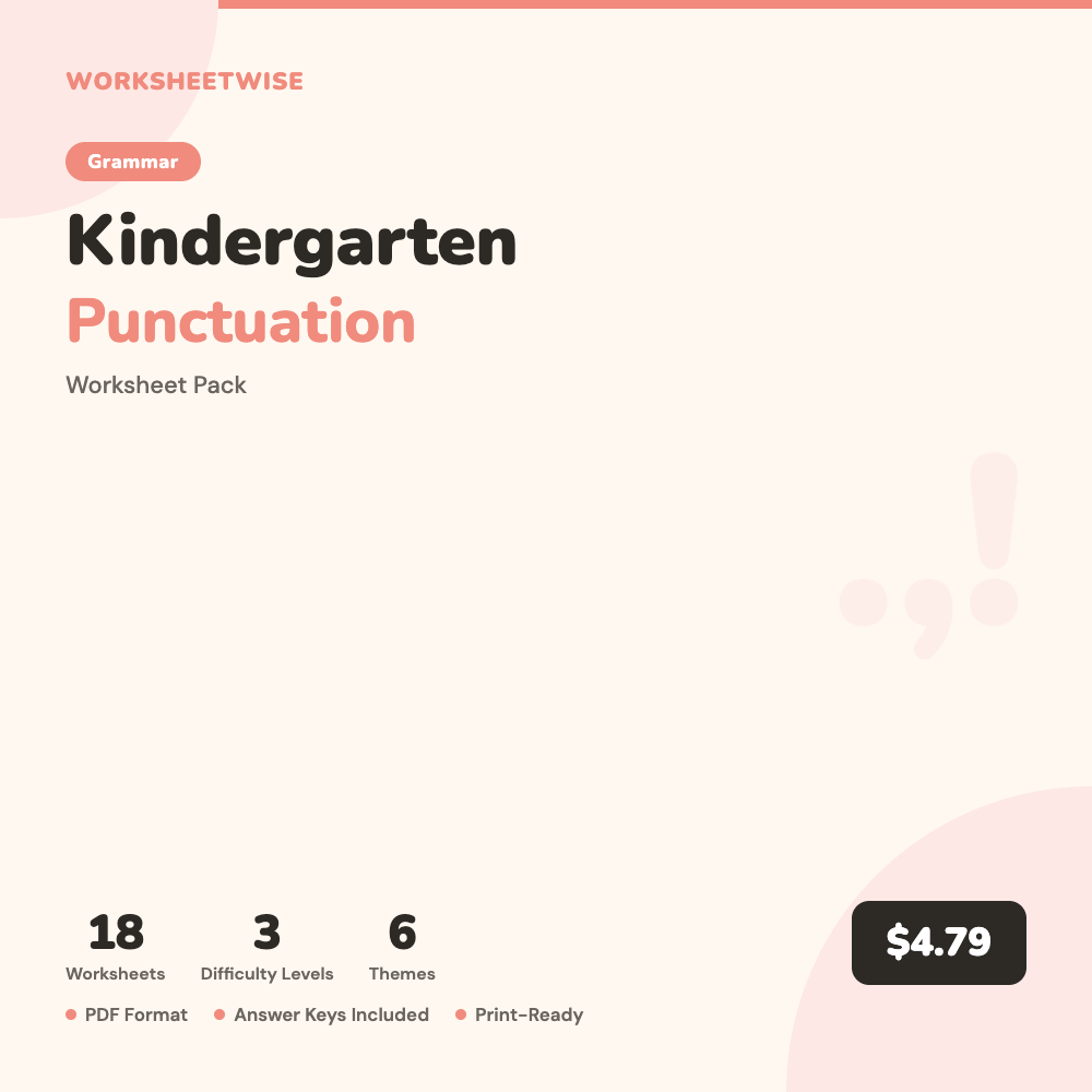 Cover of Kindergarten Punctuation Worksheet Pack