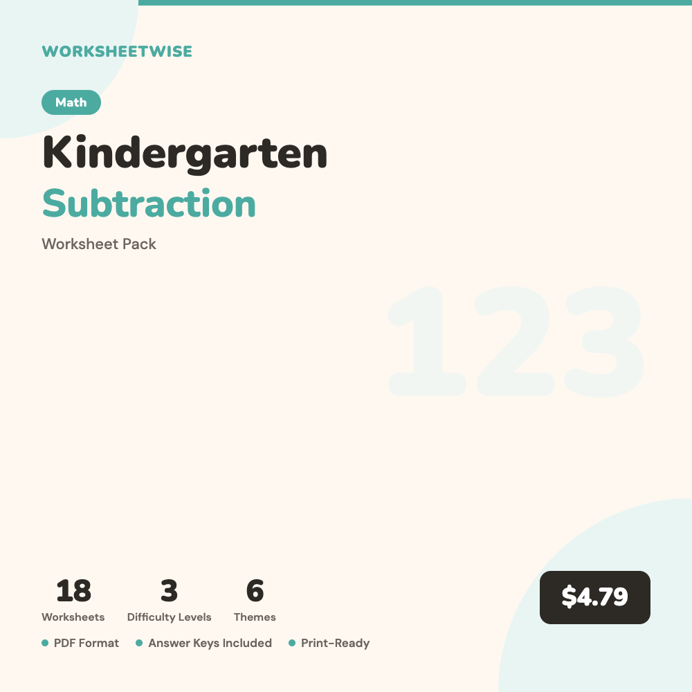 Cover of Kindergarten Subtraction Worksheet Pack