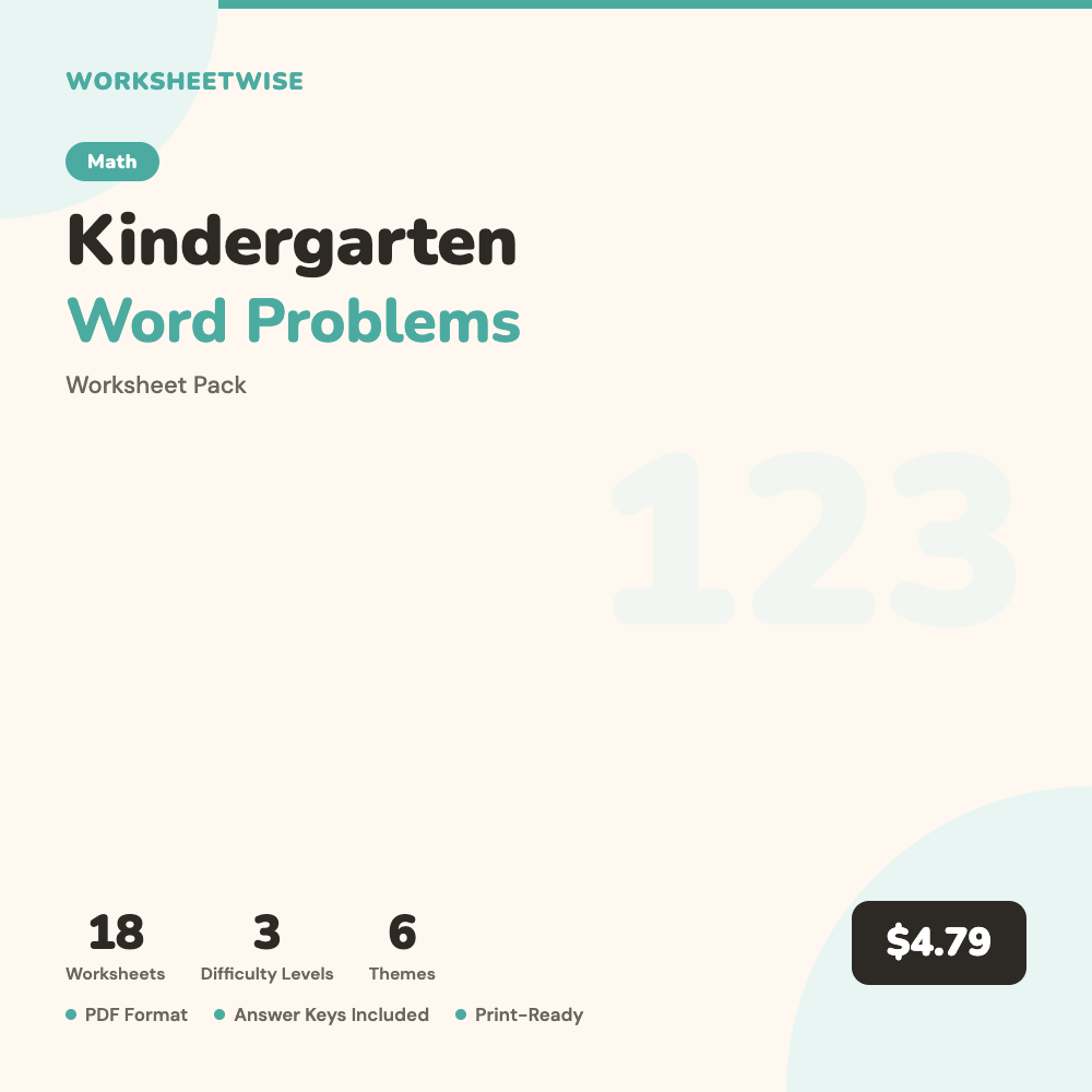 Cover of Kindergarten Word Problems Worksheet Pack