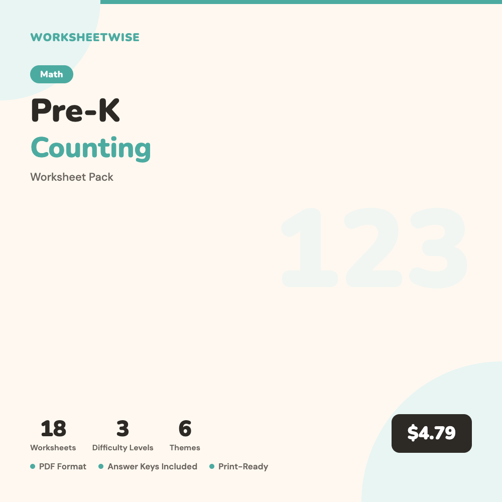 Cover of Pre-K Counting Worksheet Pack