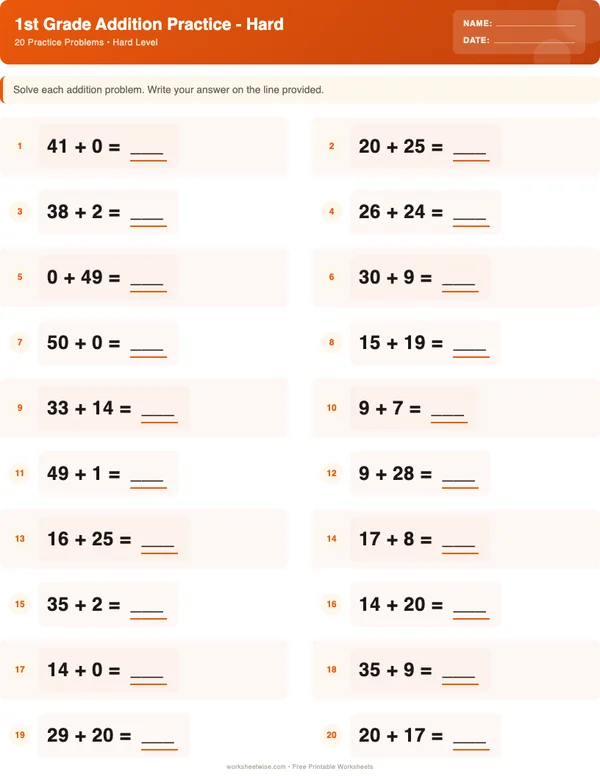 1st Grade Addition Worksheets - Halloween Theme (Hard)