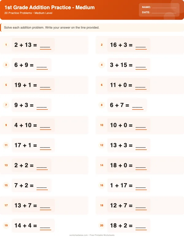 1st Grade Addition Worksheets - Halloween Theme (Medium)