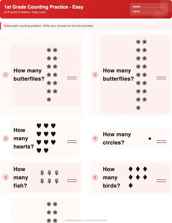 1st Grade Counting Worksheets - Christmas Theme (Easy)
