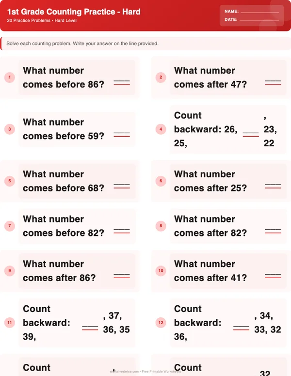 1st Grade Counting Worksheets - Christmas Theme (Hard)