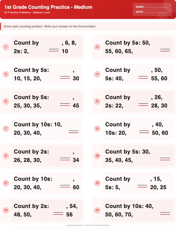 1st Grade Counting Worksheets - Christmas Theme (Medium)