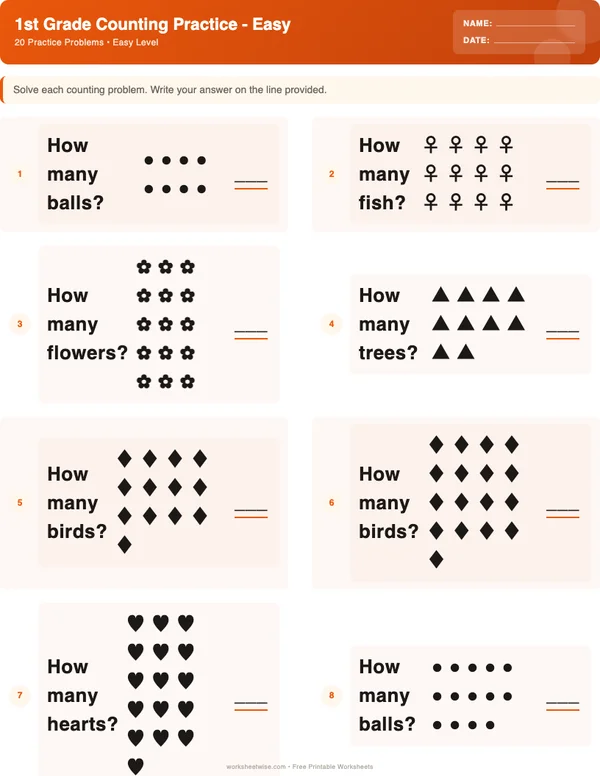 1st Grade Counting Worksheets - Halloween Theme (Easy)