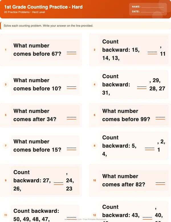 1st Grade Counting Worksheets - Halloween Theme (Hard)