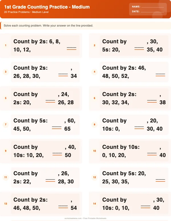 1st Grade Counting Worksheets - Halloween Theme (Medium)